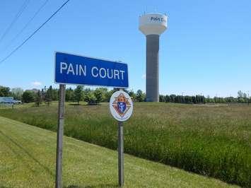 Pain Court sign. June 11, 2017. (Photo courtesy of 2018 International Plowing Match media release). 