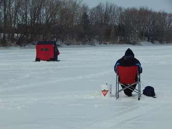  Ice fishing on the Thames River near Prairie Siding Rd. March 7, 2014. (Photo by Simon Crouch) 