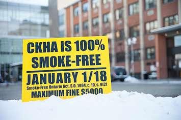 CKHA Smoke-Free signs. December 12, 2017. (Photo courtesy of the Chatham-Kent Health Alliance).
