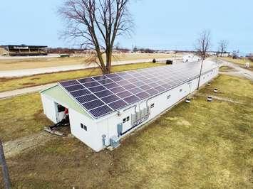 Solar panels have been installed on several horse barns at Dresden Raceway. (Photo courtesy of Strathcona Energy Group)