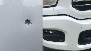 Truck damaged by rocks. (Photos courtesy of Brandon Fitch).
