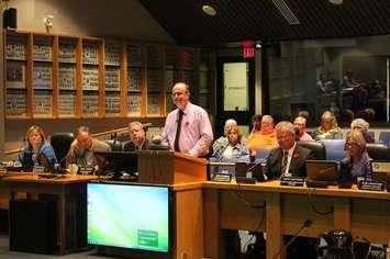 Director of Budget & Performance giving a presentation to council about the Chatham-Kent Citizen Budget Tool. November 7, 2016. (Photo by Natalia Vega)