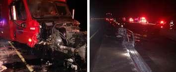 Crash on Hwy. 401 near Scane Rd. November 7, 2018. (Photo courtesy of Chatham-Kent OPP)
