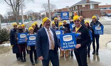 Mayor Darrin Canniff and NeighbourLink Network Coordinator Alan Baker were joined by supporters for the announcement of this year’s Coldest Night of the Year event to be held February 26. (Photo submitted by the municipality of Chatham-Kent)