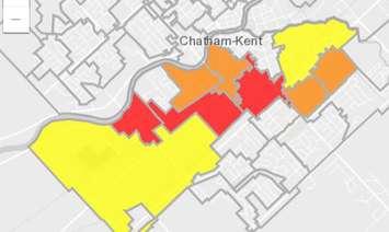 Chatham power outage. April 12, 2019. (Photo courtesy of Entegrus outages map).