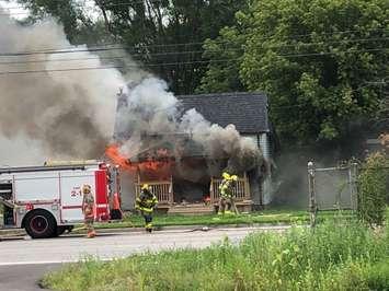 Fire on Park Ave. E. in Chatham on Tuesday, August 6. (Photo courtesy of Miriam Armstrong)