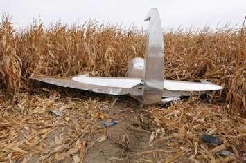 A plane that crashed just east of the Chatham-Kent Municipal Airport, October 2, 2015 (Photo courtesty of the Chatham-Kent Police Service)