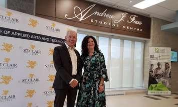 President Patti France with Andrew Faas at St. Clair College in Chatham. September 17, 2018. (Photo courtesy of St. Clair College via Twitter).