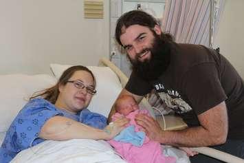 Chatham residents Kristen Morin and Aaron Jubenville gave birth to the municipality's first baby of 2018, Scarlett Olivia Jubenville, at the Chatham-Kent Health Alliance. January 2, 2018. 
(Photo by Sarah Cowan Blackburn News Chatham-Kent). 