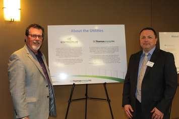 President and CEO of Entegrus Jim Hogan (left) and COO of St. Thomas Energy Rob Kent (right). March 21, 2017. (Photo by Natalia Vega)