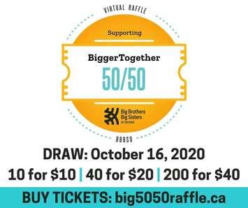 Bigger Together 50/50 Raffle in support of Big Brothers Big Sisters. (Logo via. Big Brothers Big Sister Chatham-Kent Facebook page)