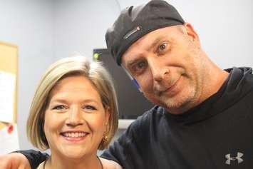 Ontario NDP Leader Andrea Horwath and Cool FM morning host Dave Tymo May 30, 2018. (Photo by Adelle Loiselle)