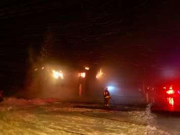 C-K firefighters tackle a blaze on Reeders Line, February 4, 2018. Photo courtesy Chatham-Kent Fire Department/Twitter.