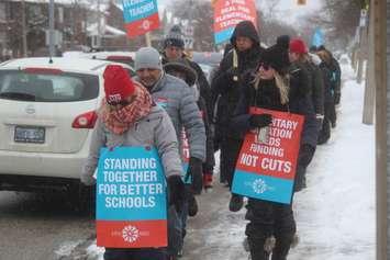 ETFO members picket outside Giles Campus French Immersion Public School in Windsor, February 7, 2020. Photo by Mark Brown/Blackburn News.
