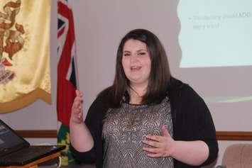 Lauren Darby, local social media expert and owner of Master Key Social, at the Chatham-Kent Small Business Centre's Social Media Education Event for Local Businesses. July 25, 2018. (Photo by Sarah Cowan Blackburn News Chatham-Kent).  