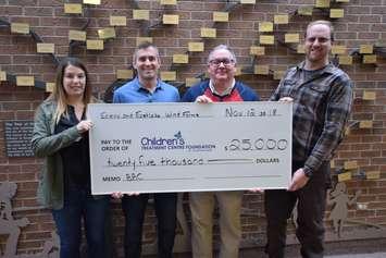 Brooke Watson, ENGIE Canada Inc. (left), Jason Stoner, Erieau Wind LP, Mike Genge, CTC Foundation, and Andy
Clifford, East Lake St. Clair Wind LP. (Photo courtesy of the Chatham-Kent Children's Treatment Centre Foundation).