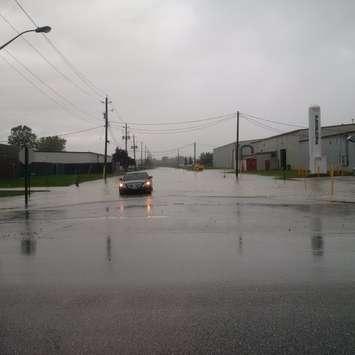 A record rainfall in Tecumseh causes flooding in the town on September 29, 2016. (Photo courtesy OPP)