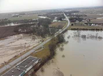 Fields flooded by the rising Thames River in Thamesville, February 23, 2018. (Photo courtesy of the Chatham-Kent Police Service)