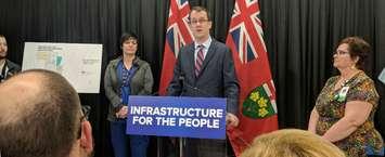 Provincial Minister of Infrastructure Monte McNaughton addresses a crowd at CHKA Wallaceburg site to announce a $500,000 grant to upgrade the facility. February 22, 2019. (Photo by Greg Higgins)