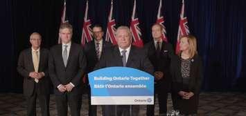 Ontario Premier Doug Ford makes an announcement at Queen's Park in Toronto. March 16, 2020. (Capture from video posted to the Premier of Ontario's YouTube page)