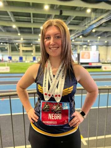 Emma Negri won two gold medals and broke two meet records at the Canadian Indoor Track and Field Championships in Saint John, New Brunswick.  (Photo courtesy of Negri family) 