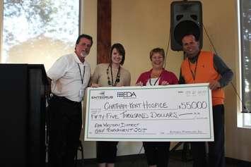 Money raised at Electricity Distributor's Association golf tournament donated to Hospice Sept. 21, 2015. (Photo courtesy C-K Hospice)