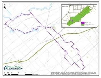 Area selected for a pilot project to fight algae blooms by limiting agricultural run-off. (Map courtesy LTVCA) 