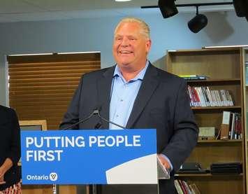 Premier Doug Ford speaks in Lucan about high speed internet for rural Ontario, July 23, 2019. (Photo by Miranda Chant, Blackburn News.)