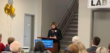 Lori Marshall addresses the crowd at the announcement for the Chatham-Kent Ontario Health Team on December 7, 2019 (Photo via CKOHT Twitter)