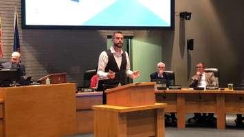 Environmental Planner Gabriel Clarke speaks at the Civic Centre in Chatham on September 10, 2019. (Photo by Allanah Wills)
