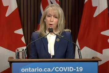 Merrilee Fullerton, Minister of Long-Term Care. (Screenshot from news conference on May 3, 2021)