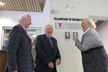 Fellowship of Distinction inductees Darcy McKeough, John Lawrence and Chair Jennifer Wilson  during the Wall of Distinction reveal at the Chatham YMCA, October 24, 2016 (Photo by Jake Kislinsky)