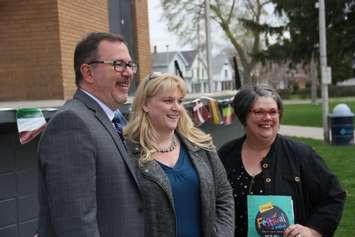 Mayor Darrin Canniff, left, Tracy Callaghan and Dava Robichaud announce Loverboy as the headlining act for the Festival of Nations in June. (Photo by Michael Hugall) 