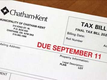 Final Property Tax Due in September. July 31, 2020. (Photo courtesy of the Municipality of Chatham-Kent).