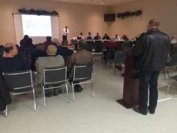 Chatham-Kent taxpayers asked questions and voiced their thoughts on the 2015 budget at a meeting in Dresden on January 27, 2015. (Photo by Jason Viau)
