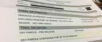 Photo of the Parole Board of Canada decision to extend day parole for Jason Cofell. (Photo by Matt Weverink)