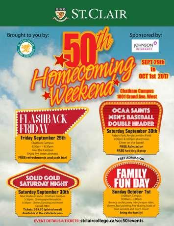 St. Clair College in Chatham is celebrating its homecoming weekend Sept 29-Oct 1. (Photo courtesy of St. Clair College)