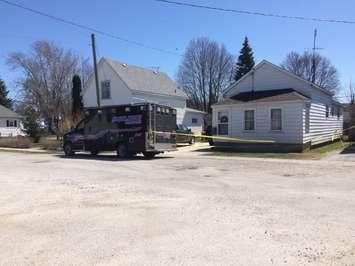 The scene at a Wallaceburg murder investigation. April 20, 2018. (Photo by Paul Pedro).