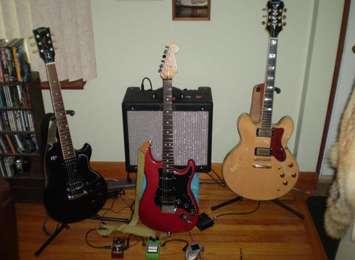Chatham-Kent police say these guitars were stolen during a break-in on January 3, 2018. (Photo courtesy of CK Crime Stoppers)