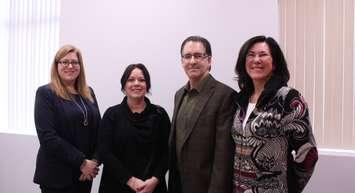 Area NDP representatives Tracey Ramsey, Lisa Gretzky, Brian Masse and Cheryl Hardcastle hold strategic session, February 17, 2017. (Photo by Maureen Revait)