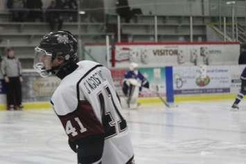 Maroons forward Brendan D'Agostino warms up ahead of a game against the London Nationals. March 16, 2017. (Photo by Matt Weverink)