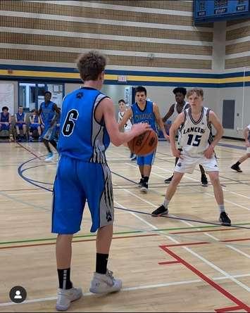 The Greak Lakes Wolfpack taking on the LCCVI Lancers in boys high school basketball. December 2019.  Photo by Great Lakes Secondary School.