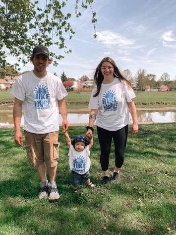 Megan, Bronson and Greyson Parry walk along Mud Creek Trail, as part of the 2021 Hike for Hospice
Chatham-Kent presented by Battery Boy (Photo courtesy CK Hospice Foundation)