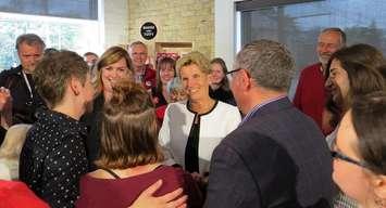 Liberal Leader Kathleen Wynne meets with supporters in London, June 5, 2018. (Photo by Miranda Chant, Blackburn News)