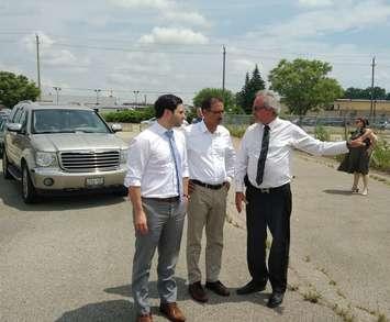 London North Centre MP Peter Fragiskatos (left), Federal Minister of Infrastructure and Communities Amarjeet Sohi (centre), and Mayor Randy Hope (right). Monday July 16, 2018. (Photo courtesy of the Municipality of Chatham-Kent).