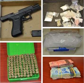 Chatham-Kent police said they seized weapons and drugs during a bust at a hotel room in Chatham. (Photo courtesy of Chatham-Kent police)
