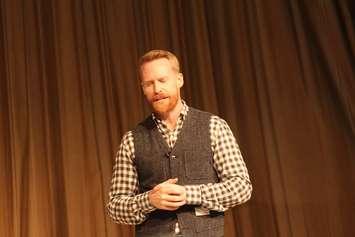 Jon Montgomery giving a speech at the 2018 Southwest Agricultural conference. January 3, 2018. (Photo by Sarah Cowan Blackburn News Chatham-Kent). 