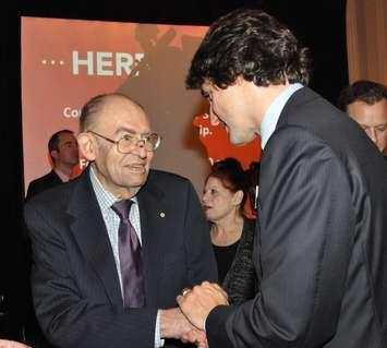 Former Windsor area MP and Deputy Prime Minister Herb Gray (L) with federal Liberal leader Justin Trudeau. (Photo courtesy Cynthia Munster via ipolitics.com)