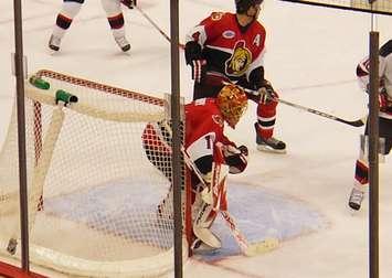 Goaltender Ray Emery in net for the Ottawa Senators in 2007. Emery died in an apparent drowning in Hamilton on July 15, 2018. Photo courtesy C.P. Storm/Wikipedia.