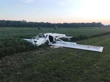 An investigation is ongoing after a small plane crashed into a field in Norfolk County, August 3, 2018. (Photo courtesy of the OPP via Twitter)